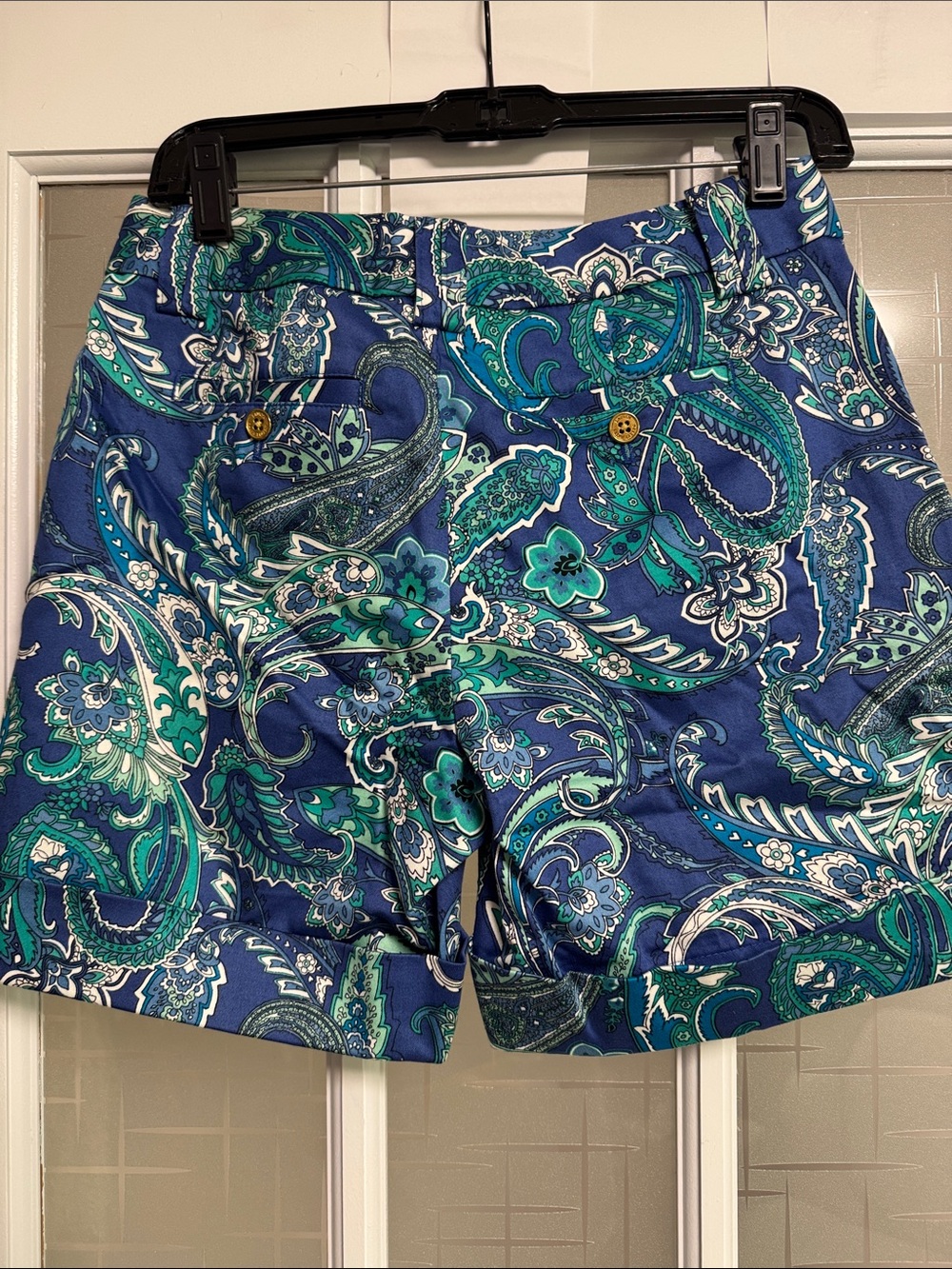 Lauren Ralph Lauren Blue & Teal Paisley Cotton Shorts - Picture 7 of 7